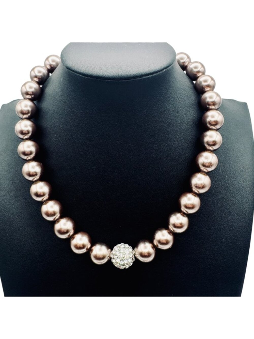 Vintage Chunky Glass Pearl Choker with Disco Ball and Earrings Smoky Luxury 16" - Picture 2 of 7
